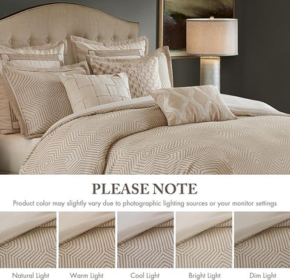 Madison Park Signature King Luxury Jacquard Comforter Set, Removable Duvet Cover with Insert, Oversized Overfilled Bedding, Hand-Guided Embroidered Texture Accents, Geometric Ivory, 9-Piece