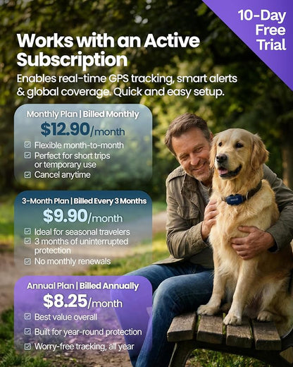 GEGOPet – Real-Time GPS Pet Tracker for Dogs & Cats, Unlimited Range, Safe Zones, Escape Alerts, Location History, Activity & Wellness Insights. Active Subscription Required