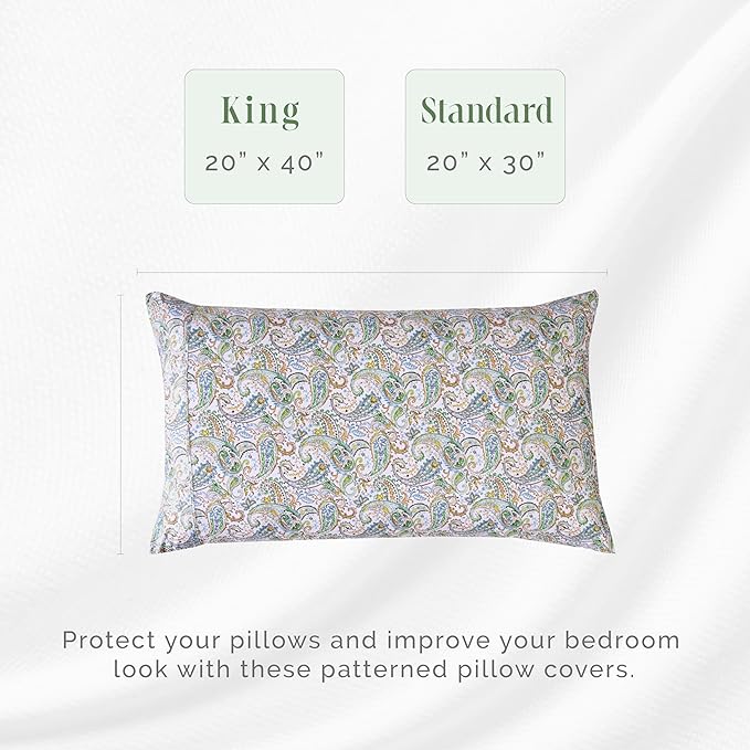 Elegant Comfort Ultra Soft Set of 2 Floral Print Pillowcases - 1500 Premium Hotel Quality Microfiber, Soft and Smooth Envelope Closure 2-Piece Pillow Covers - Standard/Queen, Paisley Teal