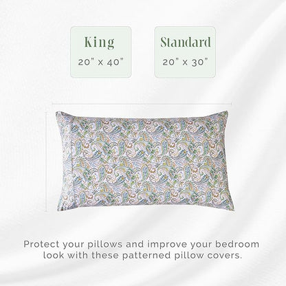 Elegant Comfort Ultra Soft Set of 2 Floral Print Pillowcases - 1500 Premium Hotel Quality Microfiber, Soft and Smooth Envelope Closure 2-Piece Pillow Covers - Standard/Queen, Paisley Teal