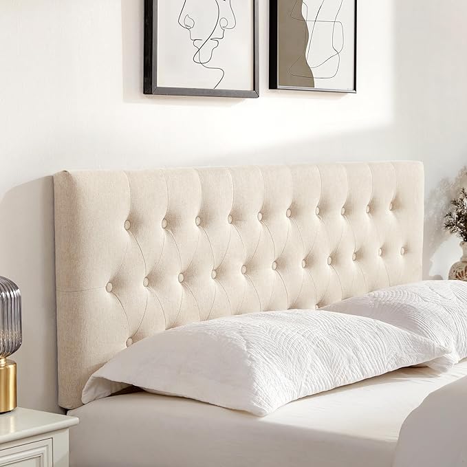 Tufted Upholstered Headboard Full Size, Adjustable Height 37- 51 in, Beige | Sturdy and Durable Solid Wood Full XL Headboard, Fabric Full Headboard Only, Modern Button Diamond Design Head Board