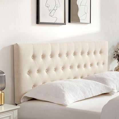 Tufted Upholstered Headboard Twin Size, Adjustable Height 37- 51 in, Beige | Sturdy and Durable Solid Wood Twin XL Headboard, Fabric Twin Headboard Only, Modern Button Diamond Design Head Board