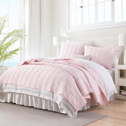 HORIMOTE HOME 100% Cotton Quilt Set Twin Size, Light Pink Pre-Washed 2PS Bedspread Coverlet Set, Cozy Lightweight Stitching Decorative Bedding Cover with 1 Shams in Geometric Pattern for All Season