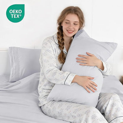 Light Grey Sheets Twin Size Sheet Set, Pre-washed Brushed Cotton-Like Microfiber, 3 Pcs Soft Breathable Sheet Set Twin,Fade Resistant, Includes 1 Fitted, 1 Flat, 1 Pillowcases(Light Grey, Twin)