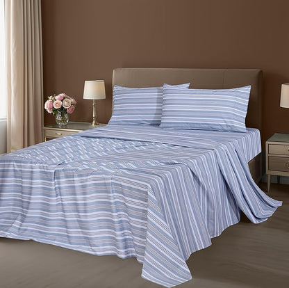 ZOYER 100% Cotton Sheets – Queen Size Percale Bedding, Cooling & Breathable, Durable with a Crisp, Soft & Comfortable Feel, 16" Deep Pocket, 4-Piece Set, Nautica Herringbone