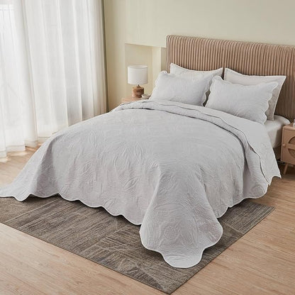 Kingnex Extra Wide Oversized King Bedspreads 128x120 for Tall King or Cal King Bed Ultrasonic Quilted Coverlet Set 3 Piece Include 1 Quilt 2 Pillowcases White
