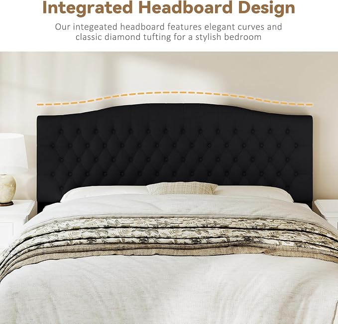 King Headboard Only, Upholstered Headboard King for Adjustable Bed Velvet Tufted Wall Mounted Head Board with Solid Wood Legs Head Board, Black