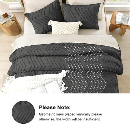Litanika Dark Grey California King Comforter Set, 3 Pieces Cal King Oversized Chevron Tufted Boho Bedding Comforter Sets, Fluffy Bed Set (104x96In Comforter & 3 Pillowcases)