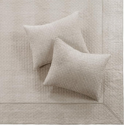 Levtex Home Cross Stitch Reversible Queen Bedspread Set (104x106in) with 2 Pillow Shams (26x20in) - Stitch Texture - Taupe - Cotton Queen Size Bedspread Set - Lightweight, Soft, Pre-Washed