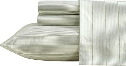 Nautica - Full Size Sheets Set, Crisp & Tailored Floral Bedding with a Smooth Cotton Percale, Bed Sheets with Matching Pillowcases & Fitted Sheet (Ellipse Stripe Green)