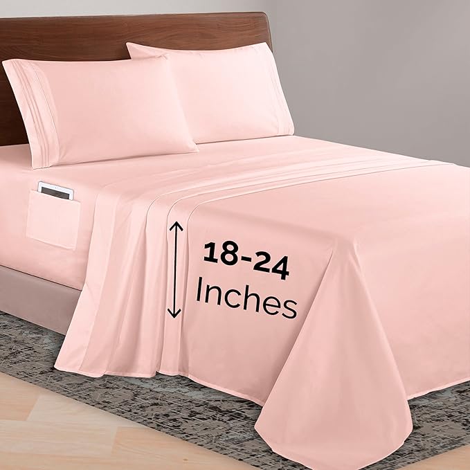 Elegant Comfort Luxurious 1500 Premium Hotel Quality Microfiber 4-Piece Sheet Set, 18-24 Inches Deep - Extra Deep Pocket Sheets - Ultra Soft 4PC Deep Pocket Sheets, California King, Blush