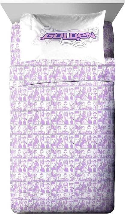 Jay Franco Kids Comforter Set Includes Sheets and Pillow Covers - Soft and Cozy Bed Set for Stylish Room Decor, Official Licensed Bedding, Purple - Kpop Demon Hunters, 5 Piece Twin