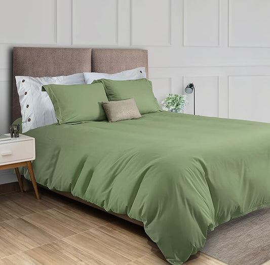 White Classic Sage Green Duvet Cover Queen Size, Microfiber Duvet Cover with Zipper, Duvet Cover Set with 2 Pillow Shams, Luxury Soft Comforter Cover Queen Size, 90 x 90 | Comforter Not Included