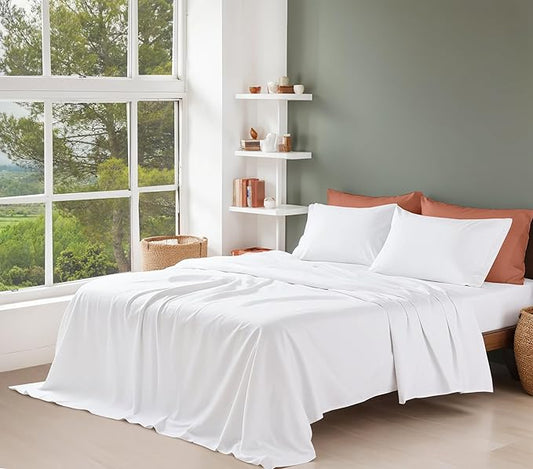 RUVANTI 100% Organic Cotton Sheets Twin XL, Percale Weave, GOTS Certified, 3-Piece Set, Deep Pocket 15", Crisp & Breathable, Soft Durable Bedding, Sábanas Algodón Orgánico – Bright White