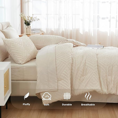 Andency Bed in a Bag Queen Beige- 7 Pieces Queen Comforter Set Bedding Comforter Sets, Tufted Lightweight Fluffy Bed Set with Comforter, Sheets, Pillowcases & Shams for All Season