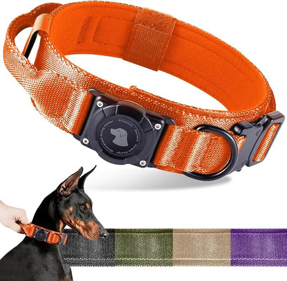 2026 Upgrade Waterproof Tactical AirTag Dog Collar, Built in AirTag Holder | Comfortable Control Handle, Quick Release Metal Buckle, Durable 1000D Nylon, For Medium to Large Dogs, Orange,M
