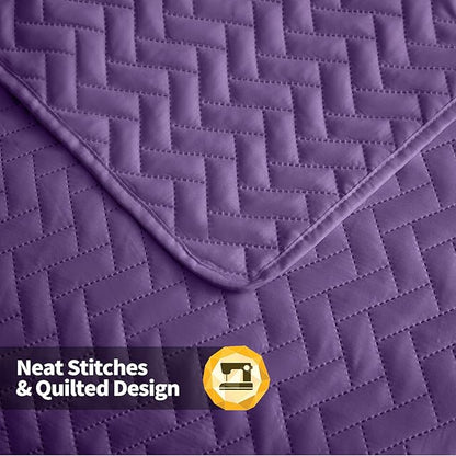 Maple&Stone Quilt Set Twin Size, Purple Lightweight Bedspread Ultrasonic Chevron Pattern Light Coverlet for All Season Comforter Bedding Decor - 2 Piece Twin Bed Cover Sets