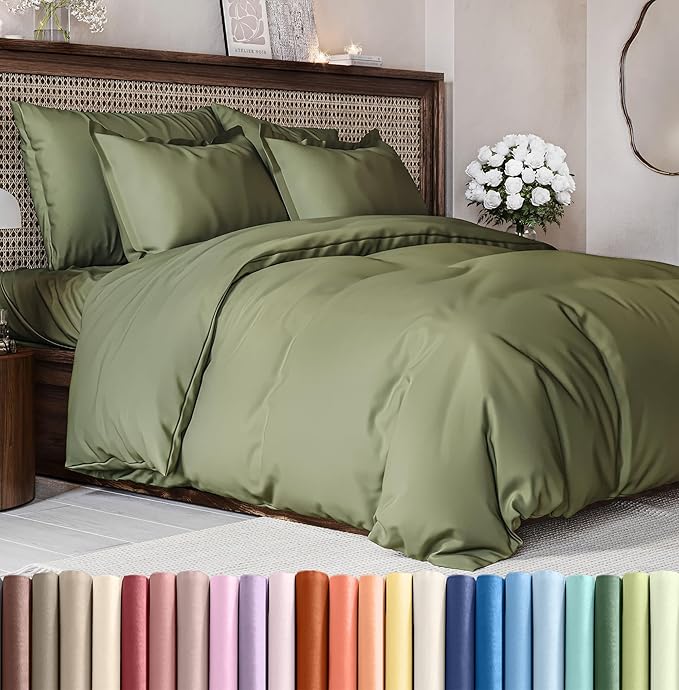 Duvet Cover Cal King Size Set - Extra Soft Cal King Duvet Cover 104" x 98" with 2 Pillow Shams - Hotel Luxury, Easy Care & Fade Free w/ Zipper Closures & Ties - Comfy, Cozy & Breathable (Sage Green)