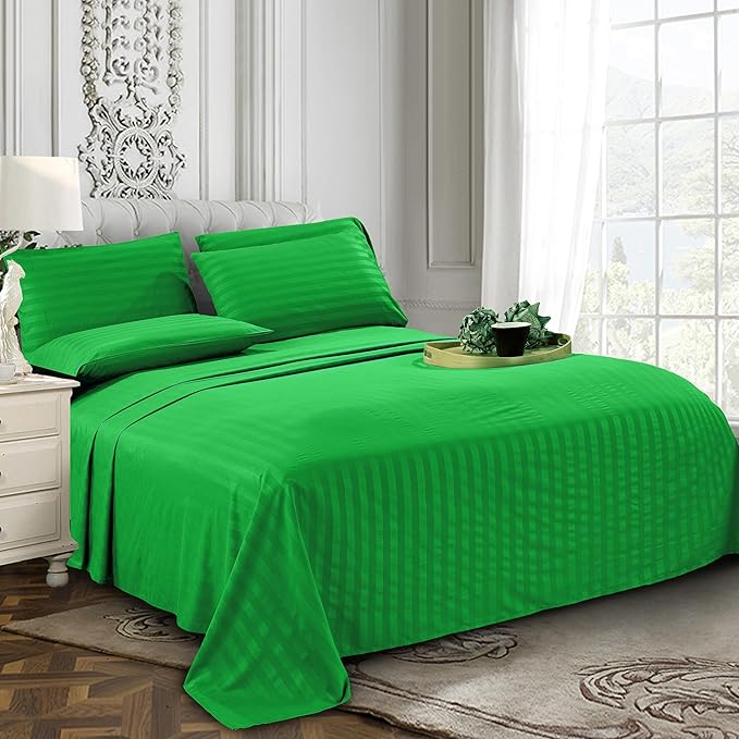 Elegant Comfort Softest and Coziest 6-Piece Sheet Set - 1500 Premium Hotel Quality Microfiber - Deep Pocket, Wrinkle Resistant 6-Piece Damask Stripe Bed Sheet Set, King, Emerald Gren