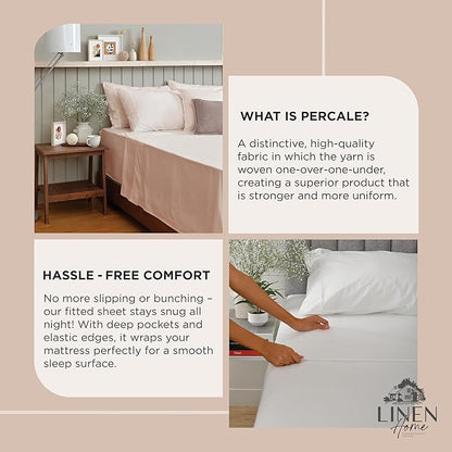 Linen Home 100% Cotton Percale Pillowcases Queen Size, Sand Shell, 2 Pieces of Pillow Case, Crisp and Cool Strong Bed Linen, 20 inches X 30 inches