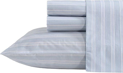 Nautica - Twin Size Sheets Set, Crisp & Tailored Striped Bedding with a Smooth Cotton Percale, Bed Sheets with Matching Pillowcase & Fitted Sheet (Tayleur Stripe Blue)