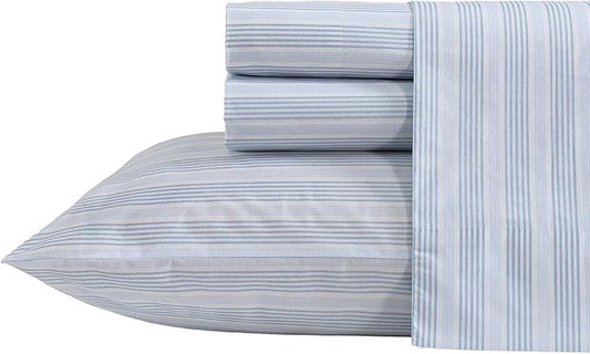 Nautica - Twin Size Sheets Set, Crisp & Tailored Striped Bedding with a Smooth Cotton Percale, Bed Sheets with Matching Pillowcase & Fitted Sheet (Tayleur Stripe Blue)