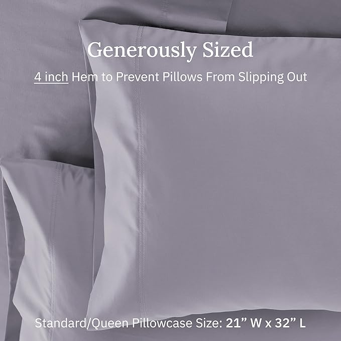 Luxuriously Soft Premium 600 Thread Count, 100% Cotton Set of 2 Cases, Crisp Pillows Cases Queen Size Set of 2 Fits Standard & Queen Pillows (Lavender)