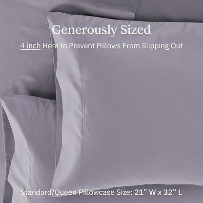 Luxuriously Soft Premium 600 Thread Count, 100% Cotton Set of 2 Cases, Crisp Pillows Cases Queen Size Set of 2 Fits Standard & Queen Pillows (Lavender)