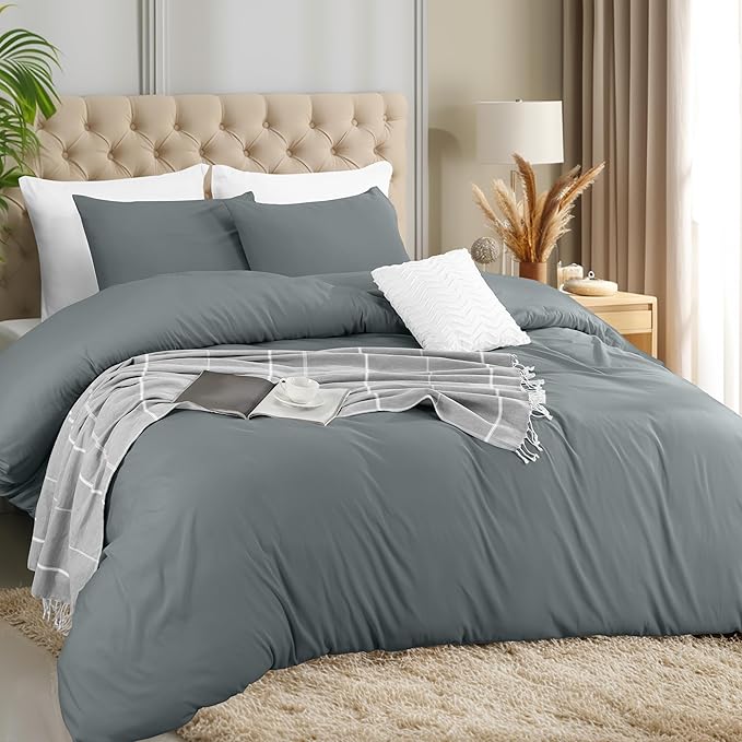 Utopia Bedding Duvet Cover Set with Pillowcases - 3 Pieces Bedding Duvet Cover with Zipper Closure - 1 Duvet Cover with 2 Pillowcases - Soft Brushed Microfiber (Full, Grey)