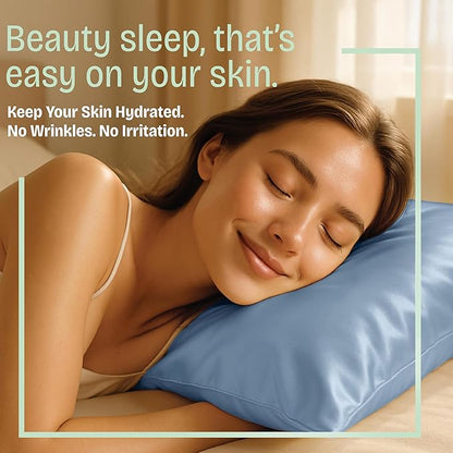 BLISSFORD Satin Pillowcase with Zipper, for Hair and Skin Care, Feels Soft and Cool Like a Silk Pillowcase, Satin Pillow Cases 2 Pack, Slik Pillow Cover, Slate Blue - Standard Size, Set of 2