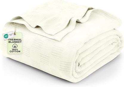 Utopia Bedding Ivory 100% Cotton Blanket [King Size - 90x108 Inch] Lightweight, Soft and Breathable Thermal Blanket for All Seasons
