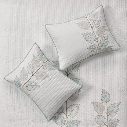 Madison Park Caelie Quilt Modern Classic Design All Season, Breathable Coverlet Lightweight Bedding Set, Matching Shams, Decorative Pillow, Full/Queen(90"x90"), Leaf Blue 6 Piece
