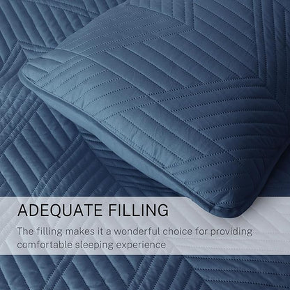 Exclusivo Mezcla Ultrasonic King Quilt Bedding Set, Lightweight Navy Blue Bedspreads Soft Modern Geometric Coverlet Set for All Seasons (1 Quilt and 2 Pillow Shams)