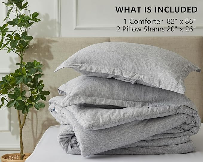 CozyLux Full Size Comforter Set, 3 Pieces Light Grey Soft Luxury Cationic Dyeing Full Comforter Bedding Set, Light Gray Breathable Lightweight Bed Sets, 1 Down Alternative Comforter and 2 Pillow Shams