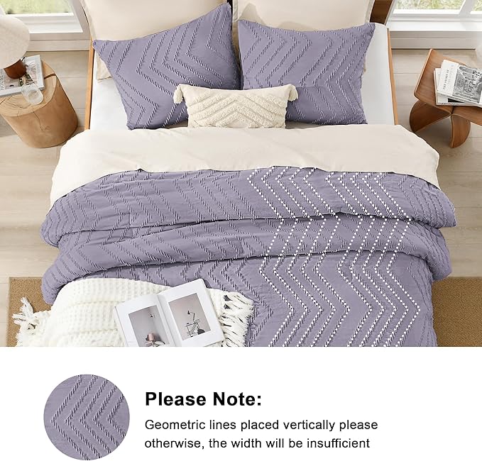 Litanika Purple Queen Size Comforter Sets, 3 Pieces Lightweight Chevron Tufted Bedding Comforter Set, Fluffy Down Alternative Comforter Bed Set Gift Choice (90x90In Comforter and 2 Pillowcases)