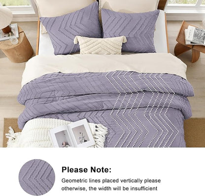 Litanika Purple Queen Size Comforter Sets, 3 Pieces Lightweight Chevron Tufted Bedding Comforter Set, Fluffy Down Alternative Comforter Bed Set Gift Choice (90x90In Comforter and 2 Pillowcases)