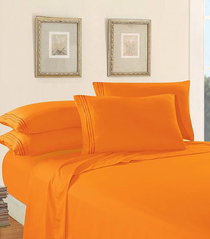 Elegant Comfort Luxury 1500 Premium Hotel Quality Microfiber 4-Piece Sheet Set - Wrinkle Resistant, All Around Elastic Fitted Sheet, Deep Pocket up to 16", Full, Orange