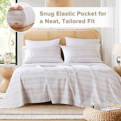 Comfort Spaces 100% Cotton Sheets Twin XL, Breathable, Naturally Cool Cotton Sheets, Cotton Bed Sheets with 12" Elastic Pocket Fits up to 14" Mattress, All Seasons Sheet Set, Good Vibes Taupe 3 Piece