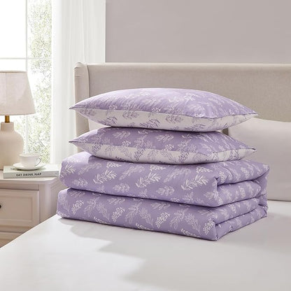 Nestl Full Size Comforter Sets - Lavender Bed in a Bag Full Size, 3 Pieces Reversible Bed Set, Soft Floral Bedding Set, All Season Botanical Comforters with Pillow Shams