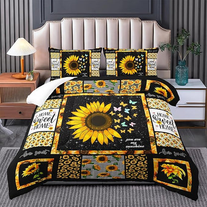 Sunflower Queen Bedding Set, Yellow Comforter for Girls and Teen Boys, Western Boho Quilt