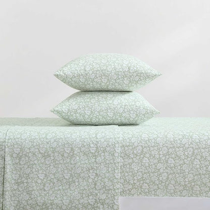 Laura Ashley - Sheets, Cotton Percale Bedding Set, Lightweight & Breathable Room Essentials (Heirloom Ditzy Green, King)