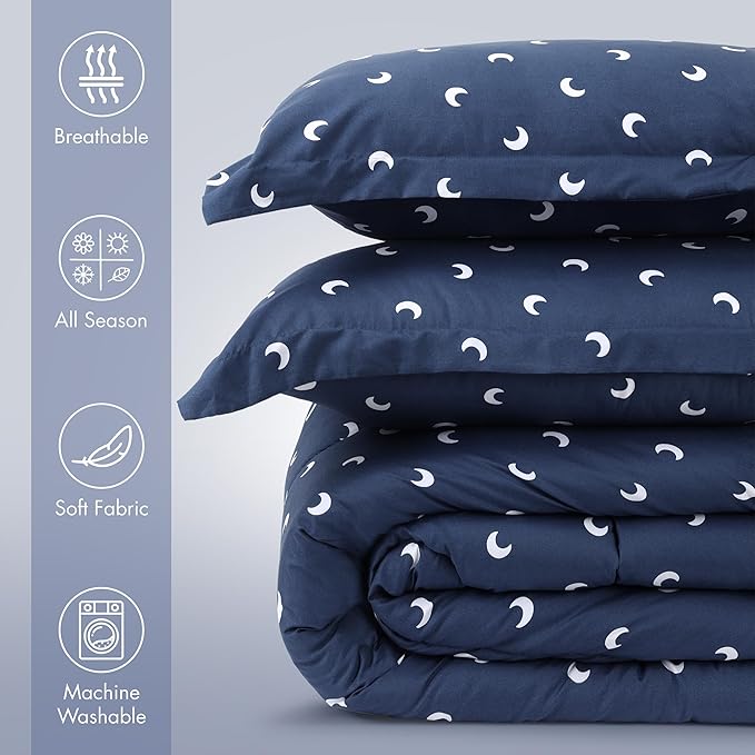 Utopia Bedding Moon Kids Comforter Set with 2 Pillow Shams, 3 Piece Soft Microfiber Twin Bed Comforter with Pillow Shams, Printed Kids Bedding for Boys and Girls, Lightweight, Breathable,Easy Care