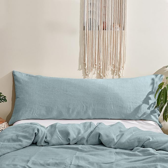 Simple&Opulence Body Pillow Cover 20" x 54",100% Pure Linen, Ultra Soft and Breathable, Body Pillowcase with Envelope Closure for Adults (Dusty Blue)