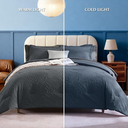 Geniospin Twin Comforter Set - 5 Pieces Blue Gray Textured Bed in Bag, Twin Bedding Sets with Comforter, Sheets, Pillowcases & Shams, All Season Blue Gray Bedding