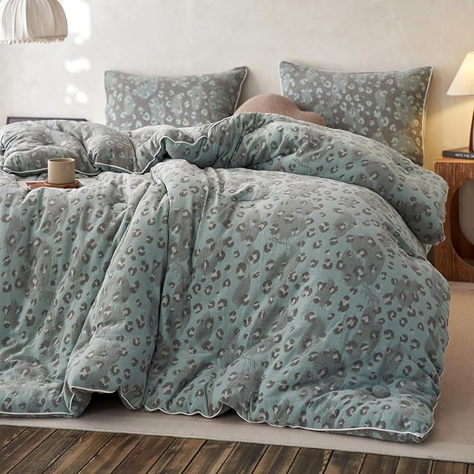 HighBuy Boho Leopard Print Queen Size Comforter Set Muslin Cotton Bedding Set Animal Cheetah Printed Comforter Sexy Soft Fluffy with 2 Pillowcases for All Season-Queen Size