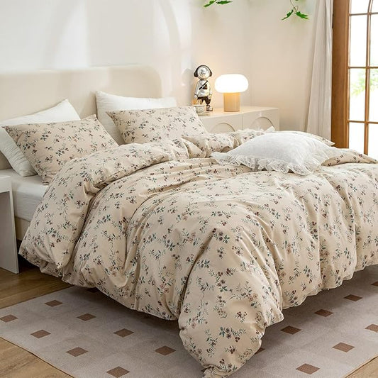 Floral Queen Comforter Set 3 Pieces Soft Chic Garden Style Floral Print Lightweight Vintage Botanical Flowers Comforter Set for All Seasons 1 Comforter and 2 Pillowcases
