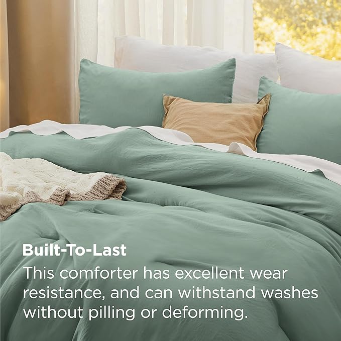 Bedsure Super King Plus Comforter Set, Sage Green Soft Prewashed Bedding for All Seasons, 3 Pieces GentleSoft™ Bed Set, 1 Lightweight Comforter (128"x120") and 2 Pillowcases (20"x36")