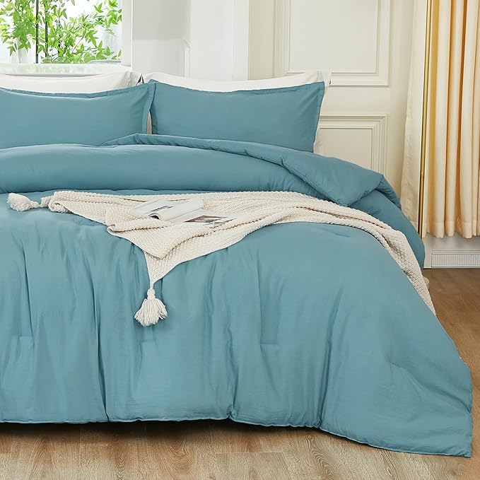 Litanika Comforters Twin XL Size Grayish Teal, 2 Pieces Lightweight Solid Bedding Set & Collections, All Season Fluffy Bed Set (68x92 Inches Comforter & 1 Pillowcase)