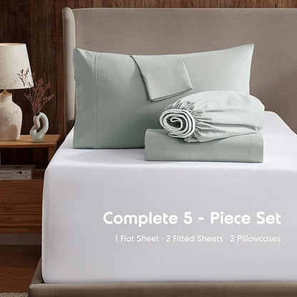 Nestl Split King Sheet Set - 1800 Ultra-Soft Microfiber Bed Sheets - Double Brushed - Deep Pockets - Easy Fit - 5 Piece Set - Bed Sheets & Pillowcases (Split King, Sage Green)