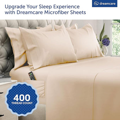 DREAMCARE Queen Sheet Set – 6 pcs Cooling Bed Sheets – up to 21” Deep Pocket Queen Sheets Set – 2500 Supreme Collection – Extra Soft 100% Brushed Microfiber Hotel Luxury with Side Pocket, Wheat